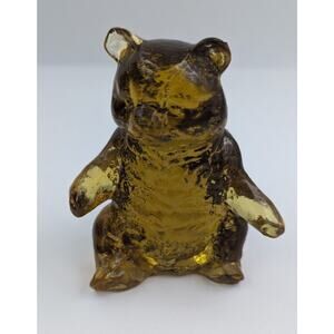 Vintage Mosser Glass Bear Paperweight Figurine Signed Honey Color